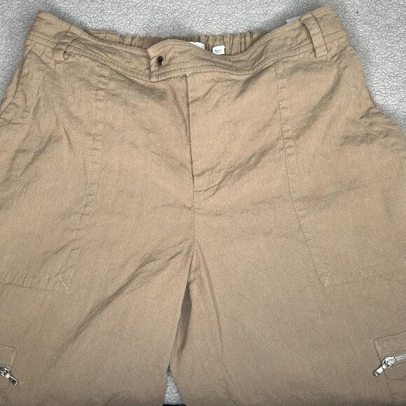 Vince Pants Womens 8 Brown Linen Blend Wide Leg Crop Cargo Zip Pockets Stretch - Picture 8 of 15